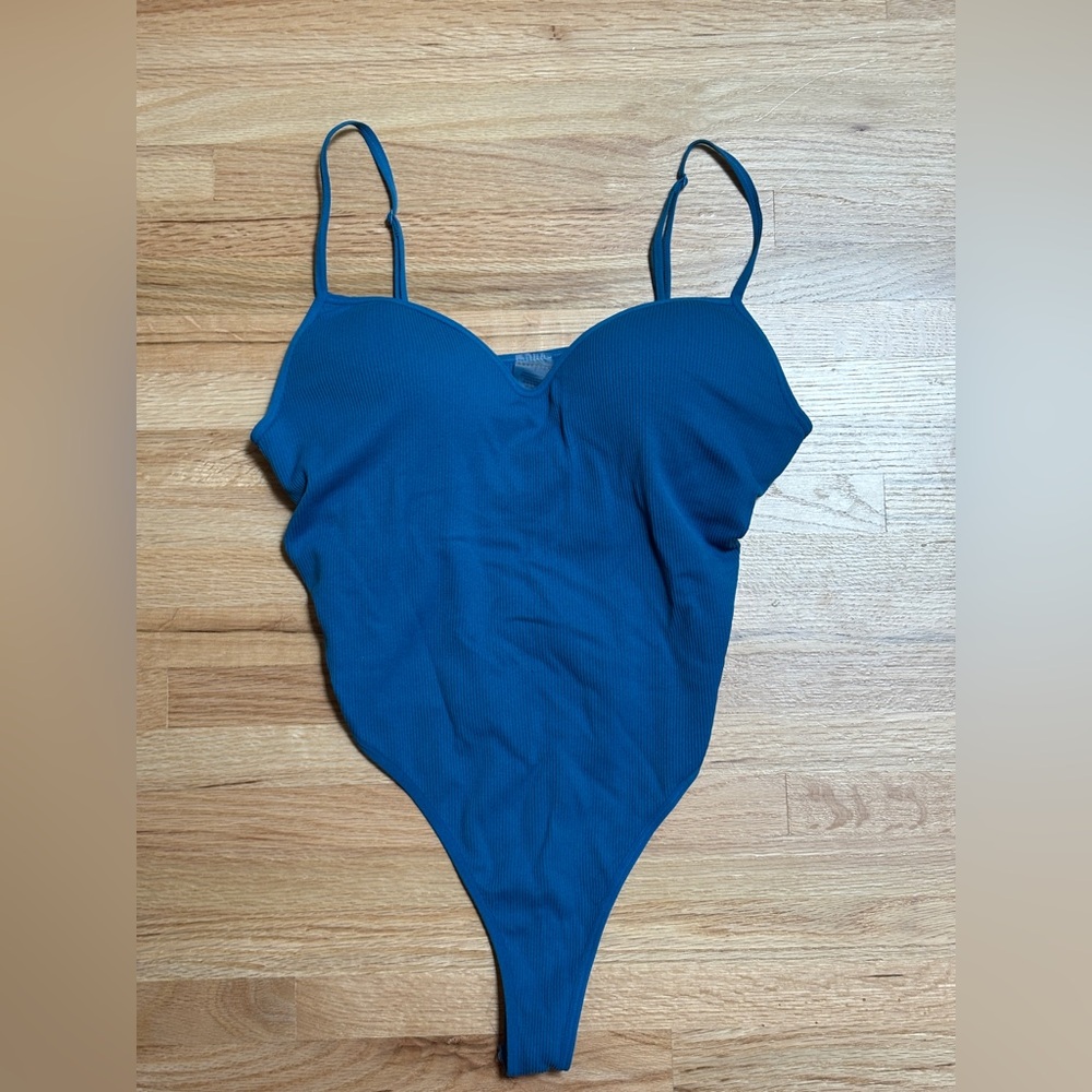 Blue ribbed body suit size M/L
